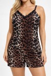 Viskon Leopar Desenli Askılı Şortlu Kadın Pijama Takımı - Önden Görünüm | Linay Butik Kadın Ev Giyimi